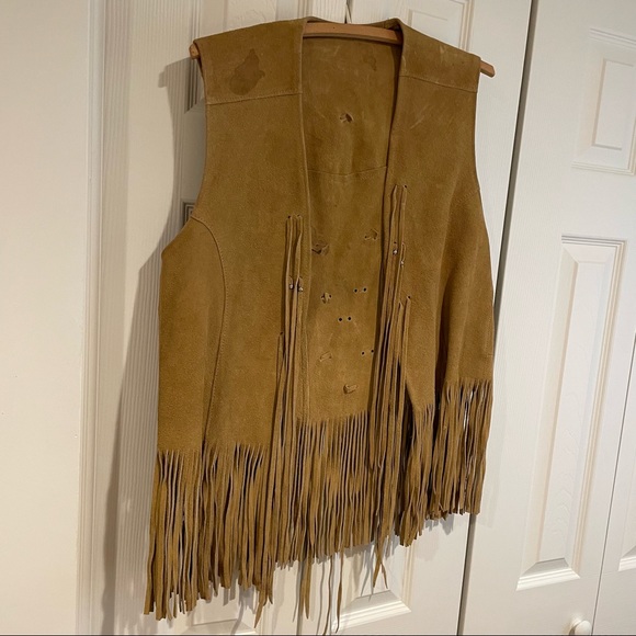 Vintage Real Leather Tan Suede Vest with Silver Conchos - Picture 3 of 10